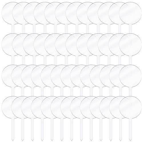 50 Pieces 2 Inch Round Acrylic Cupcake Toppers Blank Cupcake Stick Toppers Clear Mini DIY Cake Topper for Birthday Festival Party Baby Shower Wedding Party Cupcake Decoration