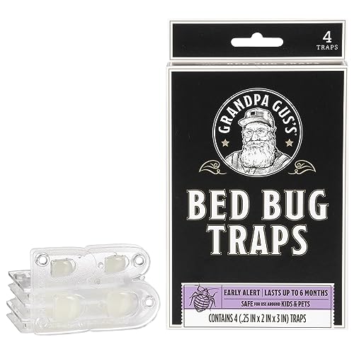 Grandpa Gus's Bed Bug Glue Traps for Home & Travel, Early Detection, Lasts up to 6 Months, Small & Discreet Patented Crush-Proof Design (Pack of 4)