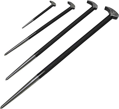 K Tool International 71600 4 Piece Pry Bar Set for Garages, Repair Shops, and DIY, Lady Slipper Style, Heavy Duty Heat Treated Steel, Rolling Head, Organizing Case, Includes Sizes 6', 12', 16', 20'