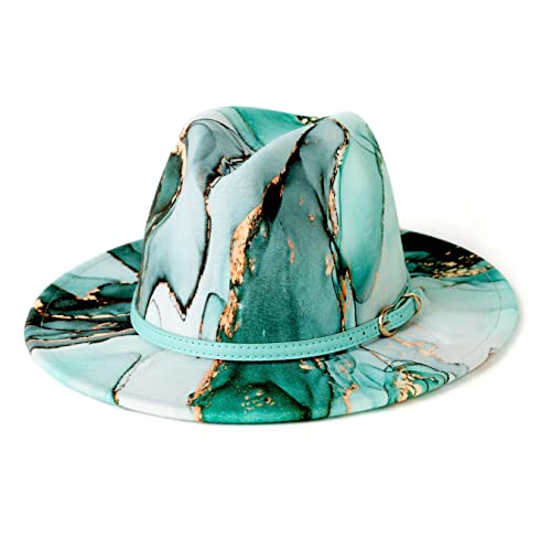 Gossifan Tie-dye Wide Brim Fedora Hats for Women Multicolor Felt Panama Hat Mint Green