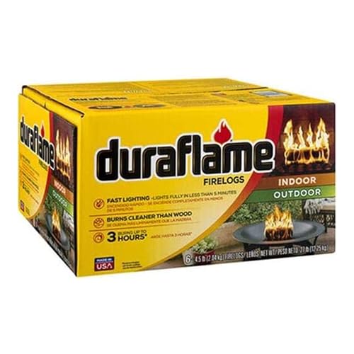 Duraflame 4.5 Pound 3 Hour Long Burn Time Indoor Outdoor Quick Light Fire Log for Camping, Firepits, Bonfires, and Fireplaces (6 Pack)