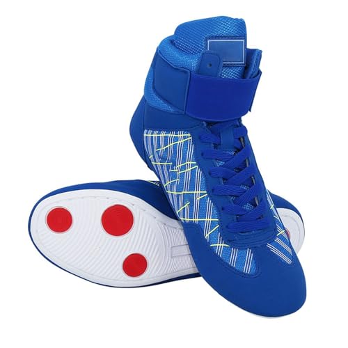 DXYDSC Children's Boxing Shoes High Top Training Wrestling Shoes Long Boots Boxing Shoes Competition Training Markdown Shoes (Blue, 6 Big Kids)