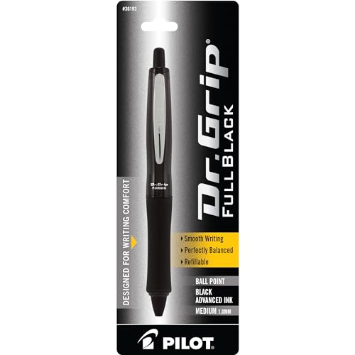 PILOT Dr. Grip FullBlack Refillable & Retractable Ballpoint Pen, Medium Point, Black Ink, Single Pen (36193)