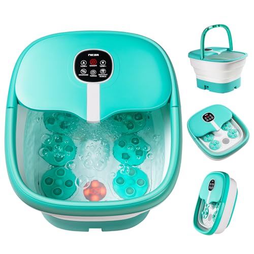 Niksa Foot Spa Massager with Heat Bath Motorized Massage Rollers, Collapsible Foot Spa Bath Massager with Heat, Bubbles, Remote and Mini 24 Motorized Shiatsu Massage Balls for Feet Stress Relief