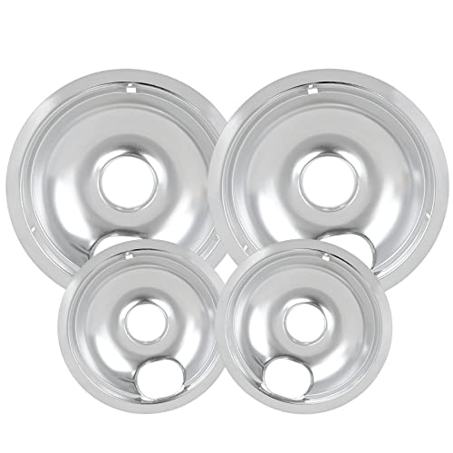 4 Pack Chrome Drip Pans, Compatible with Whirpool Kenmore Frigirate Stove Top Drip Bowls. Include 2 Pcs 6'' Range Replacement Drip Pans and 2 Pcs 8 '' Cooktop Drip Pans