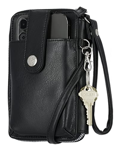 Mundi Jacqui RFID Blocking Crossbody Wallet Bag for Women, Compact Travel-Size Cell Phone Holder Purse - Vegan Leather, Black