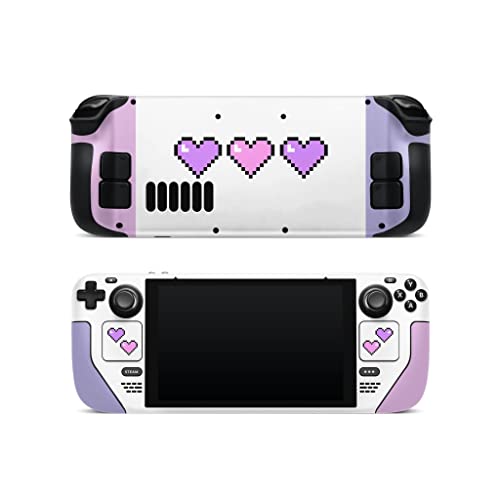 ZOOMHITSKINS Steam Deck Skin, Compatible with Steam Deck Skins, White Purple Pink Kawaii Gaming Heart Cute, Protective Skin Wrap Set for Valve Steam Deck Accessories, Durable, Glitter Overlaminate