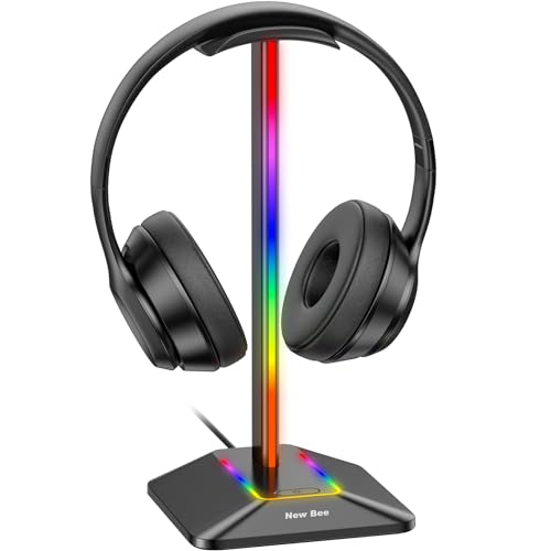 New bee RGB Headphone Stand Desk Gaming Headset Holder with 7 Light Modes and Non-Slip Rubber Base Suitable for All Earphone Accessories(Black)