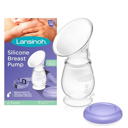 Lansinoh Silicone Breast Pump for Breastfeeding with Suction Base, 4 Ounces, Portable and Lightweight, Includes Neck Strap and Protective Lid, 1 Count