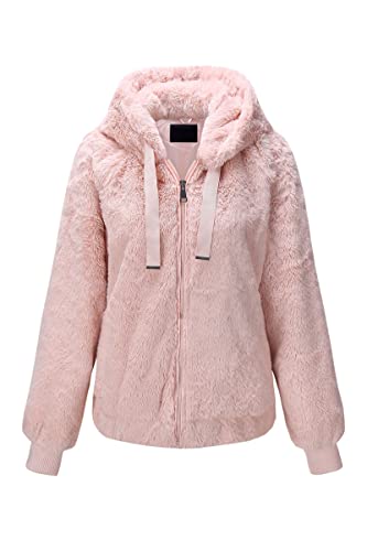 Bellivera Women’s Faux Fur Jacket with 2 Side-Seam Pockets Jacket with Hood 1712014 Pink XXL