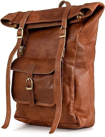 Vintage Leather Backpack Leeds, Large Waterproof Bookbag for Men and Women - Brown