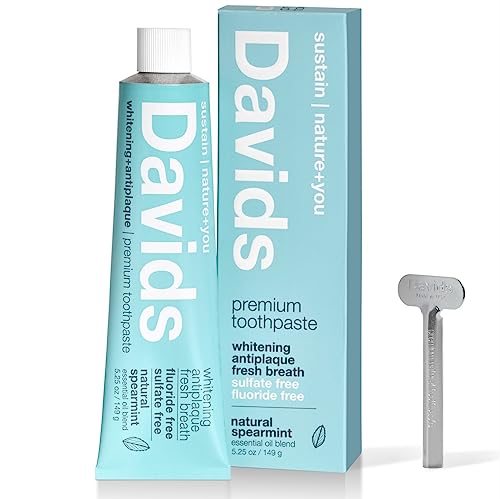 Davids Fluoride Free Whitening & Antiplaque Toothpaste, Natural Spearmint, Mouth & Gum Detox, SLS Free, EWG Verified Clean & Non-Toxic Ingredients, 5.25oz, Made in USA