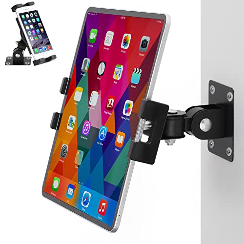 iTODOS Wall Mount Tablet Holder, Compatible with 7-12.9' iPad/Galaxy Tab S7/S8/S11/S10/iPhone/Cellphone, 360 Adjustable, Non-Slip Clip, Sturdy Aluminum Bracket, Easy Installation