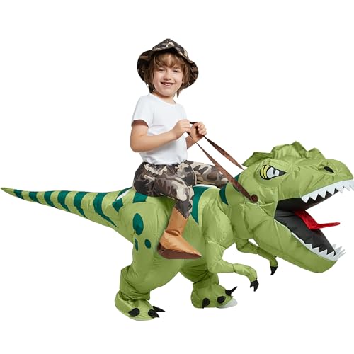 One Casa Inflatable Dinosaur Costume Riding T Rex Air Blow up Funny Fancy Dress Party Halloween Costume for Kids 4-6 Yrs
