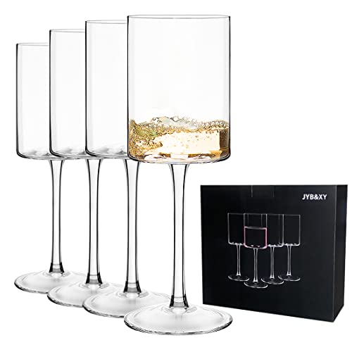 Red or White wine glasses 15oz Hand Blown Premium Crystal square wine glass set of 4 Unique Large Wine Glasses Long Stem for men or women Wedding, Anniversary, Christmas