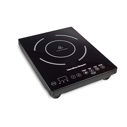 Hamilton Beach Portable Single Induction Cooktop Countertop Burner Hot Plate with Fast Heating Mode, 1800 Watts, 10 Temperature Settings up to 450F, Black (34104)