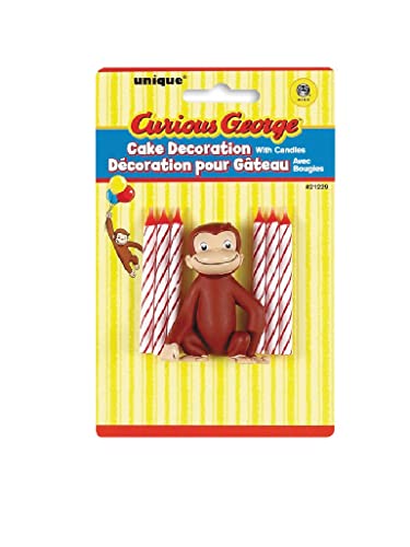 Unique Curious George Cake Topper with 6 Candles - Premium Quality - Perfect for Children's Birthday Parties