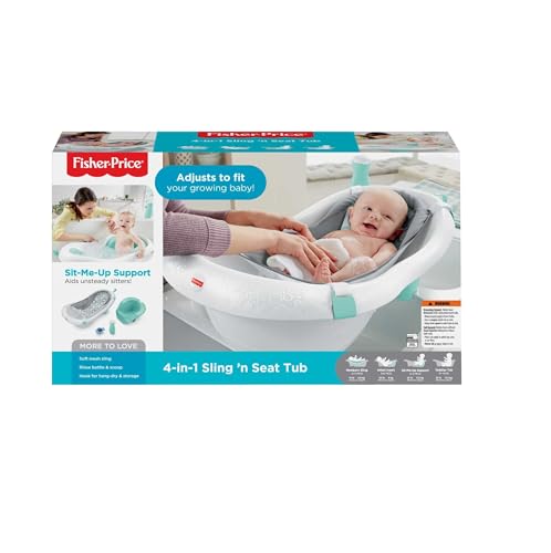 Fisher-Price 4-in-1 Sling 'n Seat Tub, Bubbles, Convertible Baby to Toddler Bath Tub with Seat and Toys