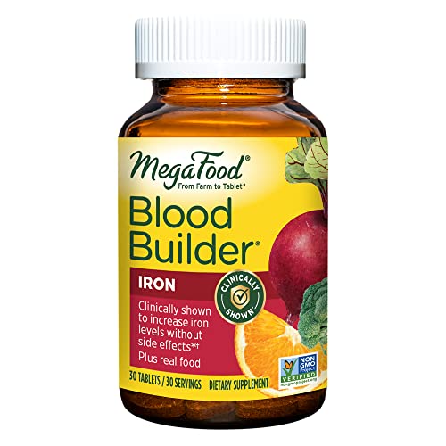 MegaFood Blood Builder - Iron Supplement Clinically Shown to Increase Iron Levels Without Side Effects - Iron Supplement for Women with Vitamin C, Vitamin B12 and Folic Acid - Vegan - 30 Tabs