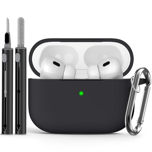 Ljusmicker for AirPods Pro Case Cover with Cleaner Kit,Soft Silicone Protective Case for Apple AirPod Pro 2nd/1st Generation Case for Women Men,AirPods Pro 2/Pro Case Accessories with Keychain-Black