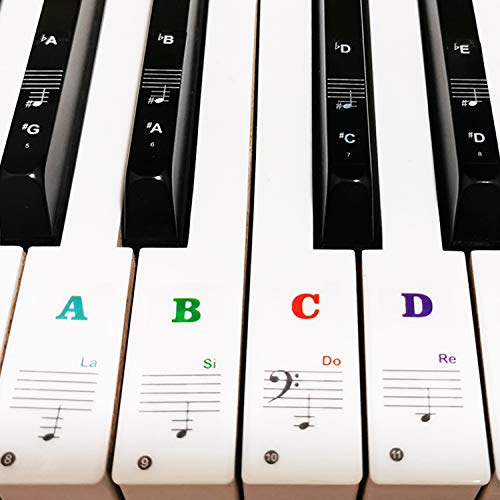 Piano Keyboard Stickers for 88/61/54/49/37 Key, Bold Large Letter Piano Stickers for Learning, Removable Piano Keyboard Letters, Notes Label for Beginners and Kids, Multicolor