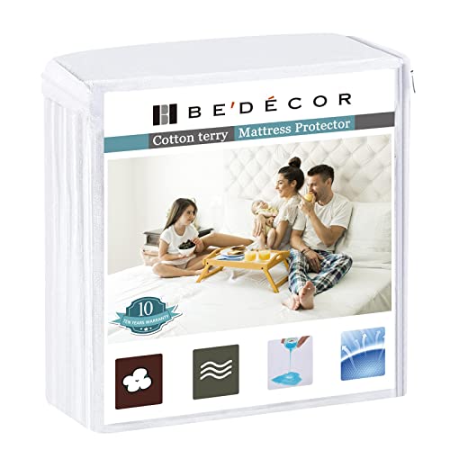 Bedecor Queen Mattress Protector Waterproof Cotton Mattress Cover Pee Proof Liquid Proof Pet Incontinence Elderly Essentials Bed Cover Fitted Sheet Deep Pocket for 9-18 inch Mattress