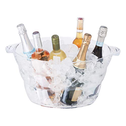 OGGI Acrylic Oval Party Tub - Clear Beverage Cooler w/Handles, Wine Cooler, Beer Chiller, Ideal Party Tubs for Drinks, Use Ice Tub for Indoor or Outdoor Bars, 18.5' x 11'