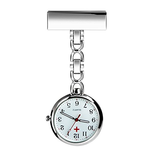 WIOR Nurses Lapel Pin Watch Hanging Medical Doctor Pocket Watch Quartz Movement Nurses Watch for Xmas Birthday Mothers Day (Silver)