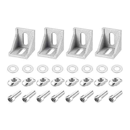 uxcell 4Set Inside Corner Bracket Gusset Kits, 38x38x35mm 4040 Angle Connector for European 4040 Series Aluminum Profile (Silver/ 8 x T-Slot Nuts & Hex Socket Bolts & Washers)