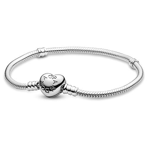 Pandora Moments Heart Clasp Snake Chain Bracelet - Charm Bracelet - Compatible Moments Charms - Sterling Silver - Mother's Day Gift with Gift Box - 7.5'