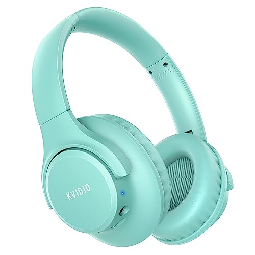KVIDIO [Updated] Bluetooth Headphones Over Ear, 65 Hours Playtime Wireless Headphones with Microphone,Foldable Lightweight Headset with Deep Bass,HiFi Stereo Sound for Travel Work Cellphone (Green)