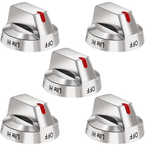 [Upgraded] DG64-00473A Top Burner Control Dial Knob Range Oven Replacement Stainless Steel Compatible with Samsung Range Oven Gas Stove Knob NX58F5700WS NX58H5600SS NX58H5650WS NX58J7750SS (5pcs)