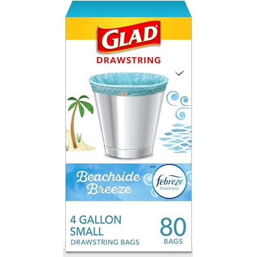 Glad OdorShield Small Drawstring Trash Bags 4 gallon, Beachside Breeze, 30/80 Count