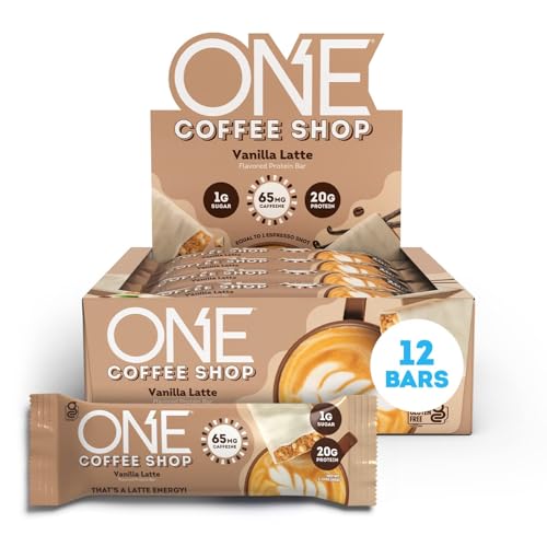 ONE Coffee Shop Protein Bars + Caffeine, Vanilla Latte, Gluten Free with 20g Protein and only1g Sugar, Guilt-Free Snacking for High Protein Diets, 2.12 oz (12 Count)