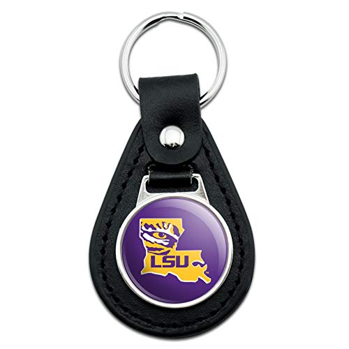 GRAPHICS & MORE Black Leather LSU Tiger State Mark Keychain