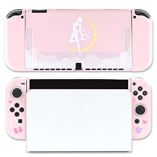 BelugaDesign Moon Clouds Case | Dockable Kawaii Anime Pink White Pastel Magical Girl Cute Snap on Shell Cute Protective Cover | Compatible with Nintendo Switch OLED