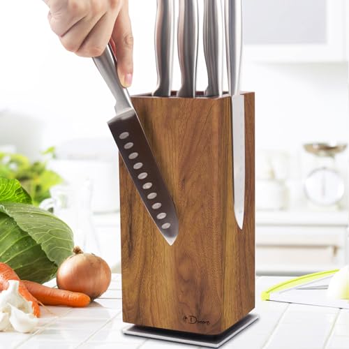 Dmore 360° rotatable magnetic knife block without knives-magnetic knife holder stand made of fine acacia wood, Extra Large capacity magnet knife storage for knives and utensils for kitchen counter top