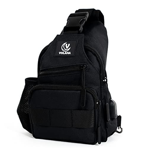 Volana Small Crossbody Backpack Sling bag for Men and Women (Black), lightweight Shoulder bag travel hiking Chest bag daypack