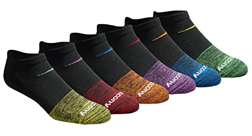 Saucony Men's Multi-Pack Mesh Ventilating Comfort Fit Performance No-Show Socks, Fashion Tipped Black (6 Pairs), 8-12