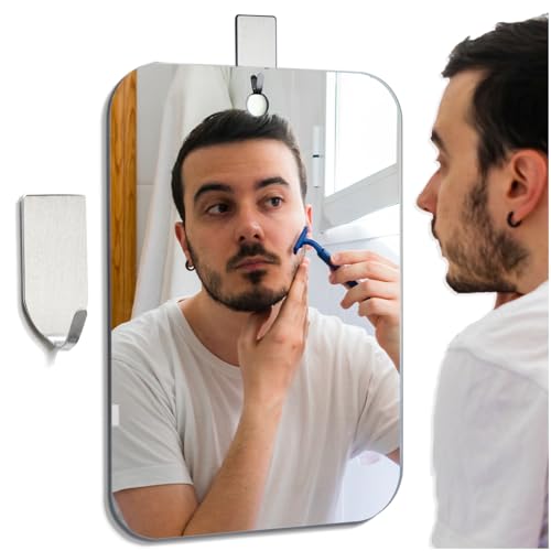 Shower Mirror Fogless for Shaving,Larger 11x8 in Mirror for Wall Hanging,Frameless Portable Camping Travel Mirrors,Unbreakable Handheld Locker,Makeup Plastic,Shave Mirror,Bathroom Anti Fog Free