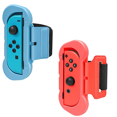 2 Pack Wrist Bands for Just Switch Dance 2024/2023/2022/2021 and for Zumba Burn It Up, Adjustable Elastic Strap Dance Accessories Compatible with Joycon Controller, for Kids and Adults -Blue & Red
