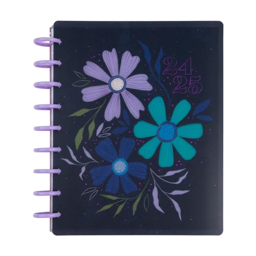 Happy Planner Disc Bound 12 Month Planner, July 2024–June 2025 Daily Planner, Horizontal Layout, Classic Size, Midnight Botanical, 72 Pages, 12 Dividers, 2 Sticker Sheets, 7' x 9 3/4'