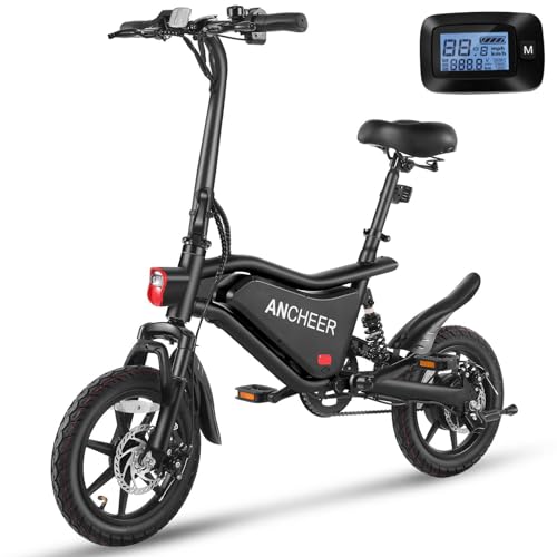 ANCHEER 14' Folding Electric Bike, 500W Max Motor, 22MPH Ebike, Triple Shock Absorber, 48V 374Wh Battery Up to 45 Miles, Brake Taillight,Cruise Control, Electric Bicycle for Adults, UL 2849 Certified