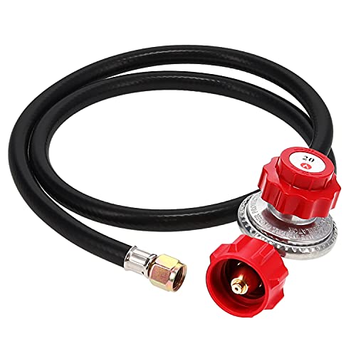 GasOne 2109-RED 4 ft High Pressure 0-20 PSI Adjustable Regulator with Red QCC-1 Type Hose-Works with Newer U.S. Propane Tanks