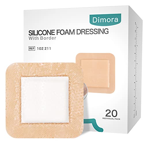 Dimora Silicone Foam Dressing with Border 20 Pack Adhesive 4'x4' Waterproof Wound Dressing Bandage for Wound Care