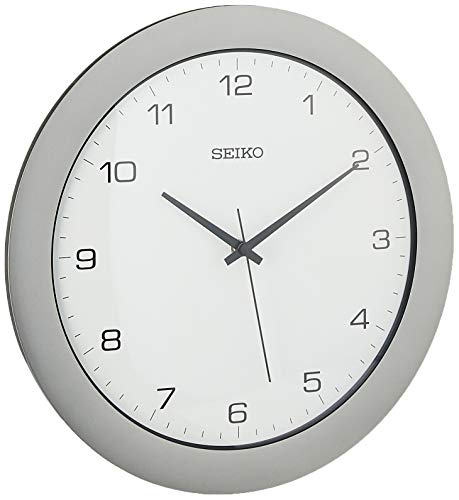 Seiko 12' Brushed Metal Quiet Sweep Office Wall Clock, Silver Tone