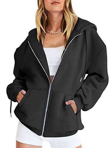 ANRABESS Women's Oversized Zip Up Hoodie 2023 Fall Sweatshirts Fleece Jacket Casual Long Sleeve Shirts Comfy Y2k Clothes Teen Girl Black A989heise-L