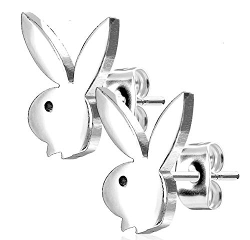Playboy Bunny 316L Stainless Steel Earring Studs Pair (Silver)