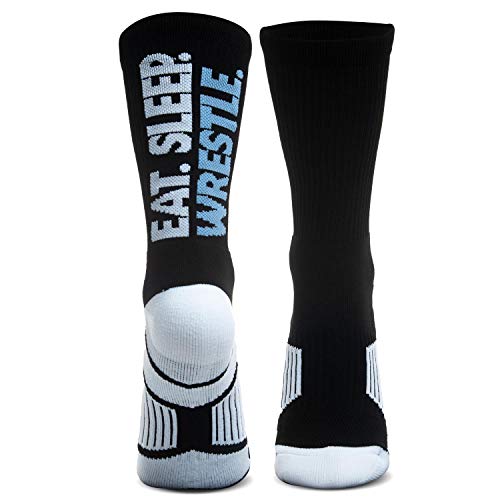 ChalkTalkSPORTS Wrestling Athletic Mid-Calf Woven Socks | Eat. Sleep. Wrestle. Socks | Black