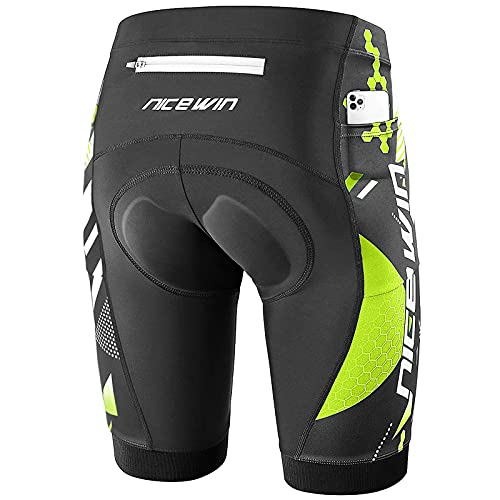 Men's Cycling Shorts Anti-Slip Leg 4D Padded Bike Shorts with 3-Pockets Breathable Biking Bicycle Motorcycle Half-Pants Green M